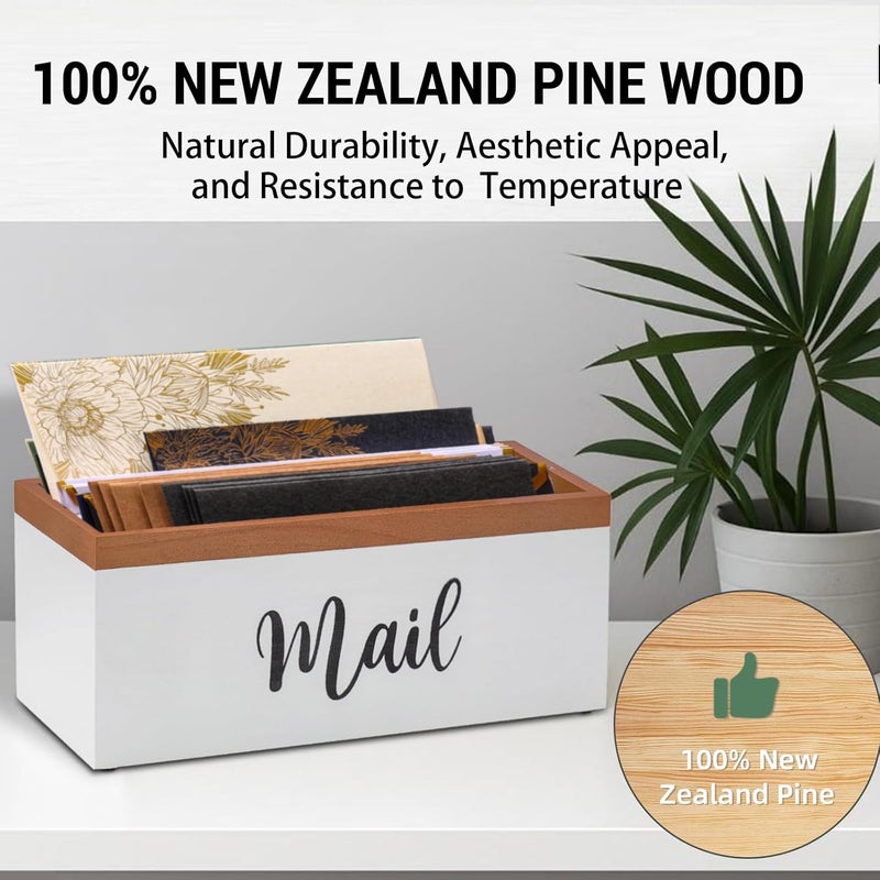 Intarsio 100% Real Wood Mail Organizer for Countertop, Dual-Sided Mail Script Design, Mail Holder for Office, Desk, Entryway Table, Rustic Farmhouse Style, Great Home Decor Gifts - Image 3